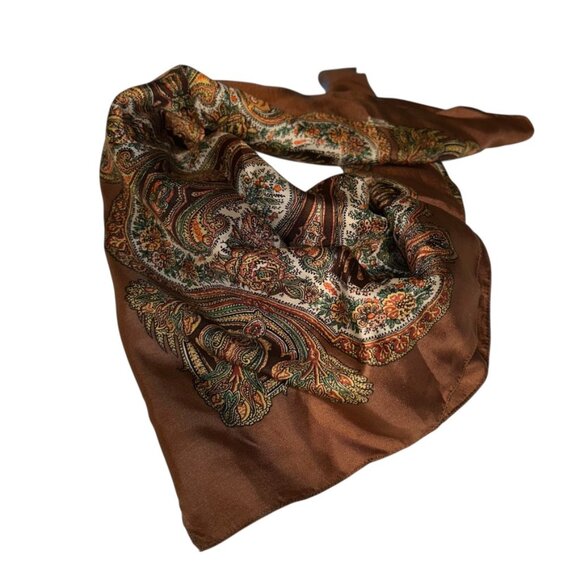 liberty of london classic 100% silk brown paisley scarf - Picture 6 of 6